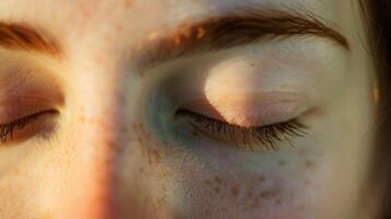 The closed eyelids appear to be a canvas for the persons innermost musings a window into their mind. photo