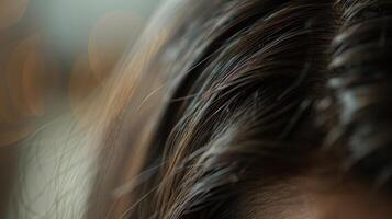 A focused shot of a womans during pregnancy displaying an increase in hair growth as a natural and beautiful process. photo