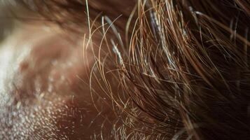 un modelo de pelo ese formas alrededor el bordes de un mans orejas destacando el único forma y crecimiento de cuerpo cabello. foto