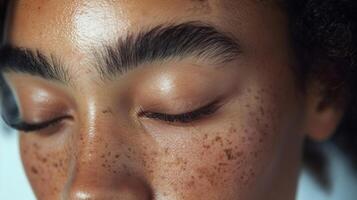 The subtle flutter of the closed eyelashes adds a hint of movement to the otherwise peaceful composition. photo