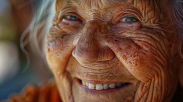 Much like a frame the creases of her laughter lines beautifully encase her face a testament to a life bursting with mirth and glee. photo