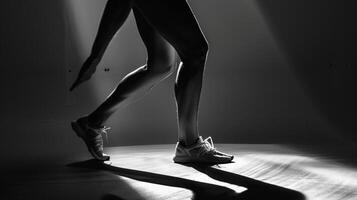 As she twists and turns shadows create a dynamic play of light over the muscles of her legs. photo