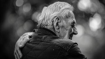 The gentle curve of an elderly mans spine a reminder of the strength and endurance he possesses. photo