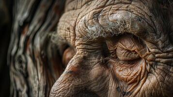 The texture of an elderly mans skin worn and weathered like a sy old tree displaying his resilience and strength. photo