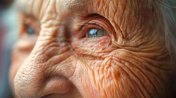 The soft wrinkles on an elderly womans a visual representation of the countless smiles and moments of joy she has experienced. photo
