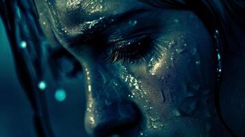 A well of emotions threatening to overflow as witnessed by the steady flow of tears streaming down a stoic face. photo