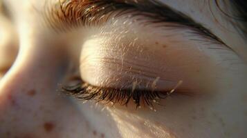 Fluttering eyelashes a sign of the subtle movement of breath even during sleep. photo