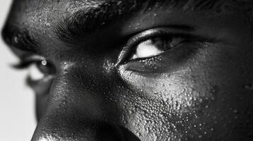 The spiky texture of a five oclock shadow on this mans face lent him a rebellious and edgy aura. photo