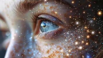 The freckles on a persons face resembled the constellations in the night sky drawing a parallel between the unique markings of humans and the vastness of the universe. photo