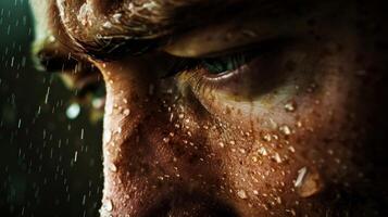 As the tear nears the edge of the jawline it drips with a heaviness that speaks volumes. photo