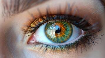 Next we see a pair of bright and lively hazel eyes with a beautiful mix of green brown and gold creating a kaleidoscope of colors within. photo