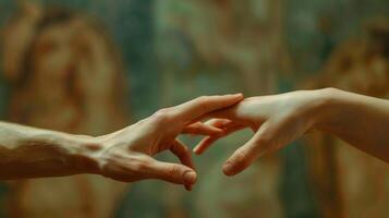 Two hands reaching for each other a symbol of unity and togetherness. photo