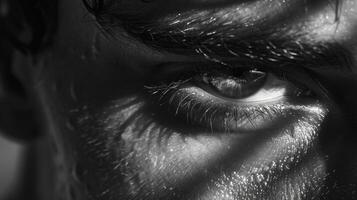 The deep shadows cast by his long lashes only added to the intensity of his brooding gaze. photo