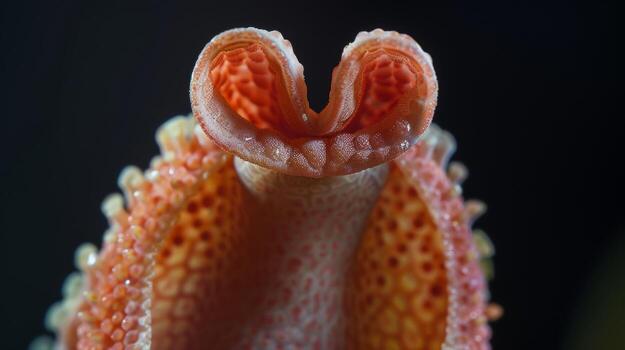 A tongue curled in the shape of a capital U displaying its smooth underside. photo