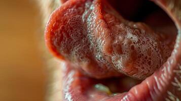 A tongue rolling and twisting in the mouth displaying its versatile and complex texture. photo