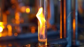 A test tube is being heated over a Bunsen burner to determine the boiling point of a particular petroleum product photo