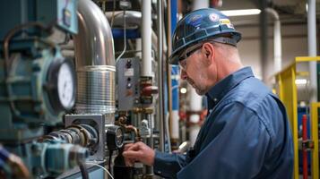 An engineer monitoring and adjusting temperature and humidity levels in a facility to maximize energy efficiency without compromising production photo