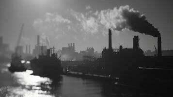 The harbor is a stark reminder of the toll industrialization takes on the environment with black smoke constantly wafting from the stacks photo