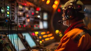 The operators wear headsets as they communicate with each other and other stations within the power grid photo