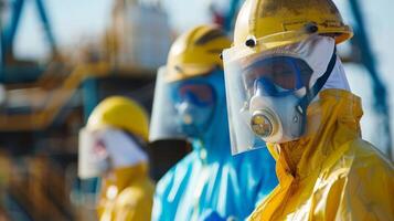 Workers using protective gear and following safety protocols while handling chemicals on the well site photo