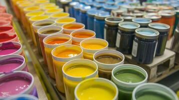 A display of various sized jars of petroleum jelly with colorful labels and packaging ready to be shipped off to retailers photo