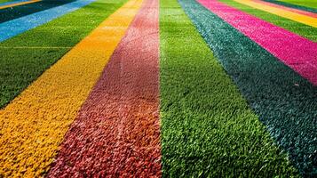 The art of field painting with precision and skill used to create the vibrant lines and designs on the turf photo