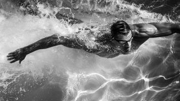 The incredible strength and coordination of a swimmers arms and legs as they exee a perfectly timed stroke photo