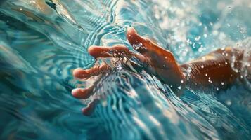 The precision and speed of a swimmers hand as they touch the wall in a flip turn photo