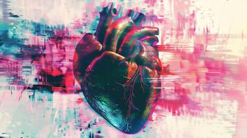 A distorted and glitchy image of a human heart reflecting the emotional turmoil and vulnerability explored on this alternative rock album photo