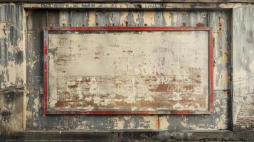 Blank mockup of a vintage storefront sign with distressed paint and retro typography photo