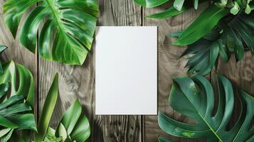 Blank mockup of a natureinspired letterhead with a leaf pattern great for an ecofriendly or outdoor brand photo
