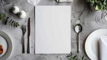 Blank mockup of a twofold menu with a minimalist design allowing the food to speak for itself photo