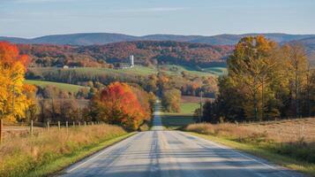 As the road stretches ahead a towering skyser landscape looms in the distance. The modern architecture stands in stark contrast to . AI generation photo