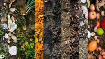 A collage of images depicting the different sources of waste materials such as food ss yard waste and animal manure and how they are transformed into biofuels through processes like photo