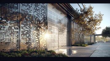 The final image shows the exterior of the Warehouse of Elegance with its large metal facade covered in the same textured grating seen throughout the interior. As the sunlight hits photo