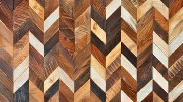 With its bold geometric design in shades of light and dark Teak the Chevron Parquet pattern adds a touch of contemporary flair that is both exotic and refined. photo