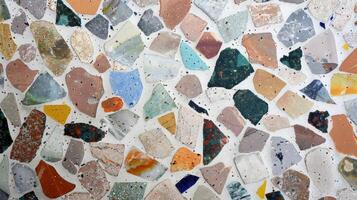 From afar the terrazzo floor looks like a beautiful mosaic of colors and textures. As one gets closer the intricate details of the recycled glass and plastic pieces become more apparent photo