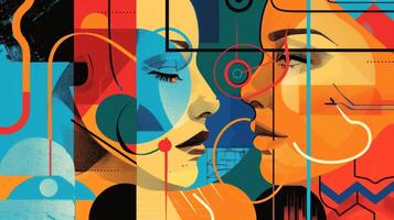 An abstract portrait featuring colorful overlapping shapes and lines representing the fusion of multiple engineering branches. The shapes could be inspired by architectural chemical photo