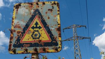 A sign warning of the dangers of working with fossil fuels and electricity photo
