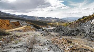 A before and after view of a strip mine where the once unrecognizable terrain is now restored to its natural form photo