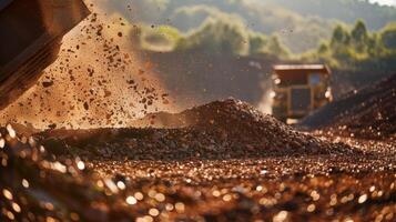 Mountains of bauxite ore being crushed and sorted for processing photo