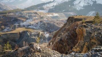 The stark contrast between a reclaimed area and a neighboring active mining site highlighting the importance of restoration photo