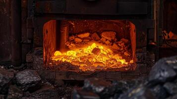 A furnace glowing brightly as it melts down a mix of different metals to create a new unique alloy photo