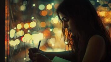 She reaches for a journal and pen taking a few moments to reflect and write in the silence of the morning photo