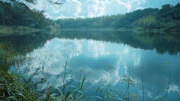 The stillness of the lake giving a sense of calm and allowing for deep introspection photo