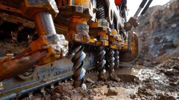 A closeup of a drilling machine its sharp teeth through solid rock with ease photo