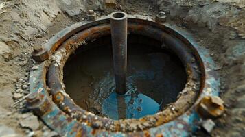A closeup of a ane well the primary source for capturing gas at a landfill photo