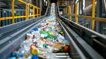 A conveyor belt system in place to efficiently transport and sort recyclable materials photo