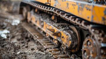 A team of technicians working together to replace the wornout tracks on a crawler machine using heavyduty equipment to get the job done photo