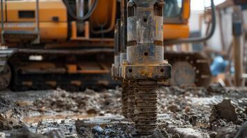 A closeup of the piling machines noisecancelling enclosure protecting workers from the loud noise and vibrations of the pile being driven into the ground photo